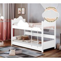 Beliche Solteiro Montessoriana Nuvem Erika Branco Acompanha Luminária Led Branco