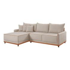 Sofá Linho 3 Lugares 264cm Com Chaise Lado Esquerdo Barra Cru