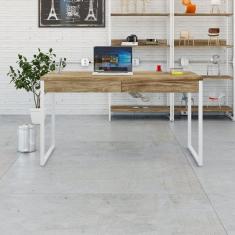 Mesa Para Escritório 135cm 2 Gavetas Kuadra Carvalho - Est.branca
