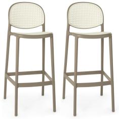 Kit 2 Banqueta Alta Com Encosto Roma Em Polipropileno - Branco/cinza Escuro