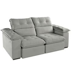 Sofá 3 Lugares Retrátil e Reclinável Jobi com USB Veludo Cinza Pratead