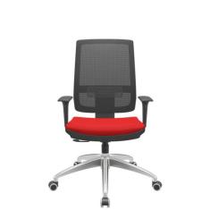 Cadeira Office Brizza Tela Preta Assento Aero Vermelho RelaxPlax Base 