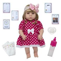 Boneca Reborn Grande Cabelo Loiro Fofinha Com Acessórios - Cegonha Reb