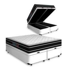 Cama Box Baú Queen + Colchão De Espuma D33 - Castor - Black White Double Face 158x198x69cm