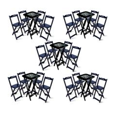 Kit 5 Conjuntos De Mesa Bistrô Dobrável Jack Daniel's Com 4 Banquetas De Madeira Preta