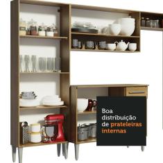 Cozinha Completa Emilly 13 Portas 1 Gaveta MDF 261cm Marrom Estilo Rústico