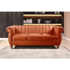Sofá Chesterfield Realeza 3 Lugares Decoração Retrô Laranja Terracota 