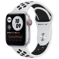 Apple Watch Series 6 (GPS + Cellular) 40mm Caixa Prateada de Alumínio com Pulseira Esportiva Nike Platina/Preta