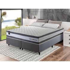 Conjunto Cama Box c/ Molas Ensacadas Alpine Cinza King 193x203x65