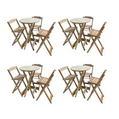 Kit 4 Jogos De Mesas Bistrô De Madeira Dobrável Com 3 Banquetas - Crua