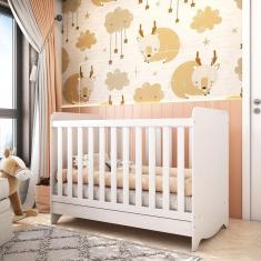 Berço Mini Cama Americano 100% MDF 3 em 1 Ben Móveis Peroba Branco Brilho