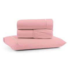 Jogo Cama Lençol Bali Solteiro Percal 180 Fios 100% Algodão Ponto Palito 3 Peças - Rosa