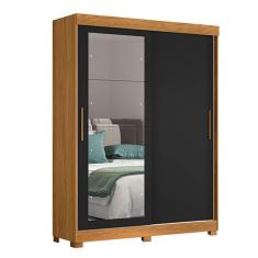Guarda Roupa Spin com 2 Portas e 2 Gavetas com Espelho em Preto com Carvalho Shop das Cabeceiras