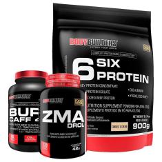 Kit Whey Protein 6 Six 900g + Zma + Pré treino Burn Caff - Bodybuilders-Unissex