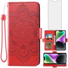 Asuwish Capa de celular para iPhone 14 6,1 polegadas com protetor de tela de vidro temperado e suporte de cartão de crédito flip acessórios para celular iPhone14 5G i i-Phone i14 iPhone14 capa