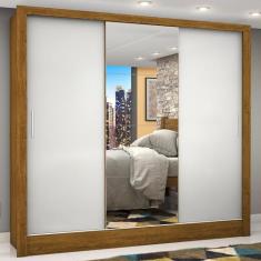 Guarda-roupa Casal 3 Portas com Espelho Porto Plus Espresso Móveis Cinamomo Off White
