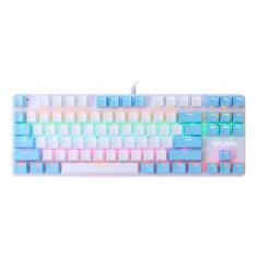 Teclado mecânico de 87 teclas com fio e teclas mistas - branco/rosa