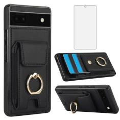 Asuwish Capa de telefone para Google Pixel 6A 5G 2022 com protetor de tela de vidro temperado capa carteira e suporte de anel fino suporte para cartão slot de crédito acessórios para celular Pixel6A