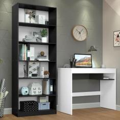 Escrivaninha Madesa Rubi + Estante Livreiro 6908 - Branco/Preto, Branc