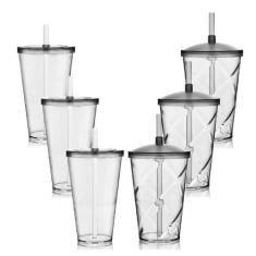 Kit 3 Copos Com Tampa 700Ml 3 Copos Com Tampa 550Ml Acrílico - Krystal