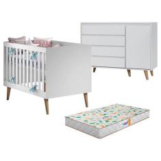 Berço Americano Ludmila e Cômoda Gran Lorena Branco Acetinado Bétula c