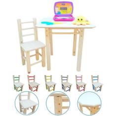 Mesa Com 1 Cadeira Infantil De Madeira MDF Maciça Resistente - Janets,