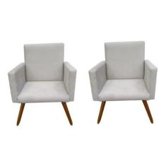 Kit 2 Poltronas Decorativa Nina Tecido Suede Cinza  Pés Palito Madeira