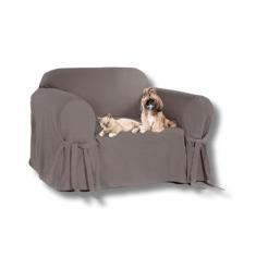 Capa para Sofá de 1 lugar até 1 metro em Gorgurão Resistente Kids Criança Cachorro Gato Sala Lisa Casa Cor:Cinza Grafite