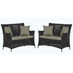 2 Sofás área Externa Igapó Alumínio Marrom Corda Náutica E8 Preto