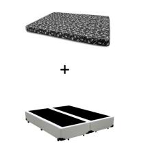 Cama Box Casal 138 Bipartido Bello Box - Tecido Sintético Branco com Colchão New York Preto D28 - 100% Espuma - 54x138x188