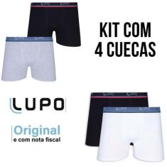 Kit 4 Cuecas Lupo Boxer Algodão Elastano Conforto Masculina, GG, Preto