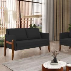 Sofá Namoradeira Lana Veludo Preto Base de Madeira - DRossi