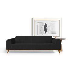 Sofá Living átila 2,10m Em Veludo Preto Base Madeira Maciça