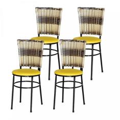 4 Cadeiras Pretas Para Cozinha Hawai Cappuccino Amarelo
