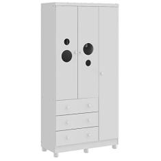 Guarda Roupa de Bebê 3 Portas 3 Gavetas Bolinha Móveis Peroba Branco Brilho