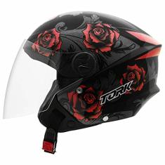 CAPACETE ABERTO PRO TORK NEW LIBERTY 3 FLOWERS BRILHANTE VERMELHO - PRETO TAM. 58