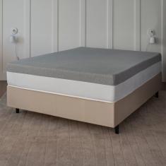 Cama Box King Bege com Colchão Guldi Dream Mola Ensacada (30x193x203) Cinza e Branco