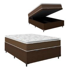 Cama Box Baú Casal Colchão Molas Ensacadas Pillow Top Martino 138X188X66Cm Marrom/Branco