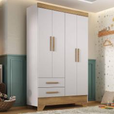Guarda Roupa Infantil 4 Portas e 2 Gavetas Tic Tac Branco Fosco/Marrom