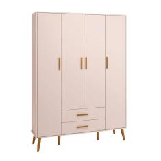 Guarda Roupa Isis Retrô 4 Portas 2 Gavetas Rosa Fosco - Reller