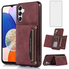 Asuwish Capa de telefone para Samsung Galaxy A14 5G capa carteira com protetor de tela de vidro temperado e suporte de cartão de crédito de couro PU com compartimento robusto acessórios para celular A