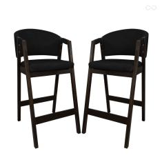 Kit 2 Banquetas Alta de Madeira Maciça Capuccino Ravena com Encosto Sintético Preto CCS