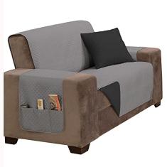 Protetor De Sofá Impermeável 2 Lugares Padrão Liso Dupla Face Tecido Microfibra Cinza/Preto