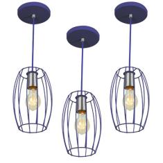 Kit 3 Pendentes Pequim Aramado Azul - MARRYLUZ