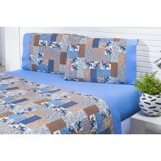 Jogo Lençol 4 Peças Cama Viúva Percal 180 Fios Estampado Azul - MTR EN