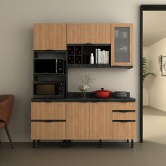 Cozinha Compacta Begônia 180cm 3 Peças, 6 Portas e 4 Gavetas com Divisor de Talheres e Tampo Cz1203 Mármore Lunar/Freijó