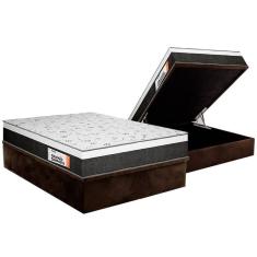Cama Box Baú Queen: Colchão Anatômico Plumatex Falcon Ultra Firme + Base CRC Suede Brown (158x198)