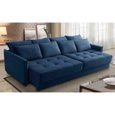 Sofá Sem Caixa Retrátil Reclinável 2,50m Carol Veludo Azul Adonai Estofados