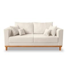 Sofá Viena Beny 3 Lugares Com Base de Madeira Linho Bege