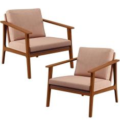 Kit 02 Poltronas Para Sala De Estar Petra B04 Linho Rosê